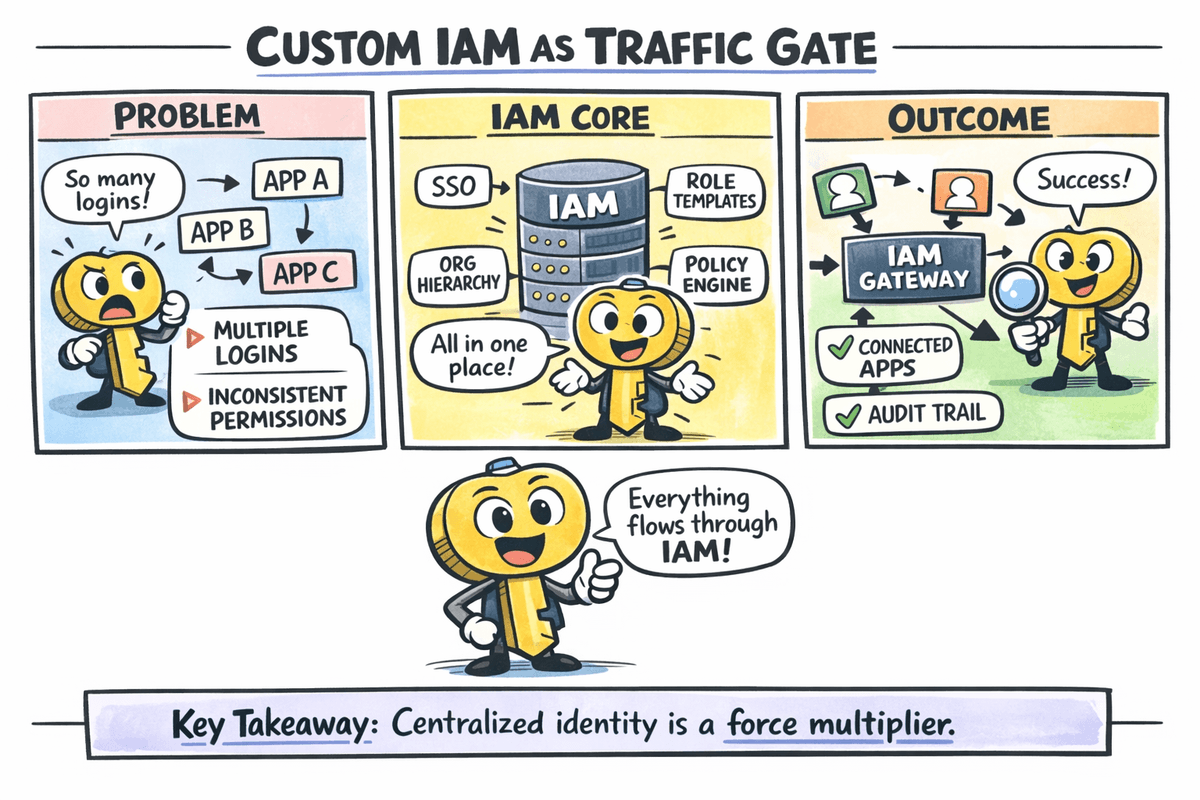 Custom IAM as traffic gate: problem, IAM core, and outcome