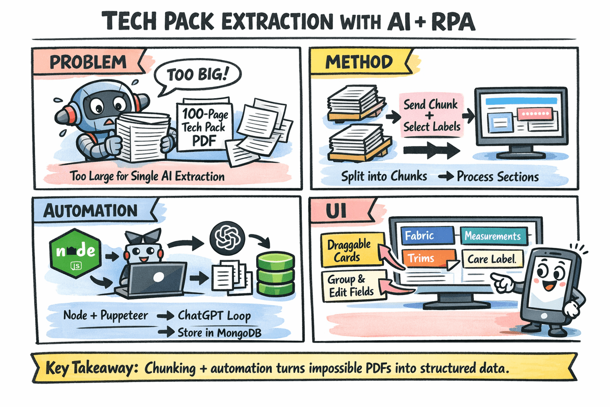 Tech pack extraction with AI + RPA: problem, method, automation, and UI
