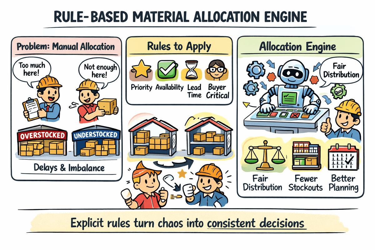 Rule-based material allocation engine for multi-factory planning and execution